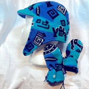 RARE🔥 Patagonia Kids M Creatures Fleece HAT GLOVES SET 1994 Hardly Worn Snake